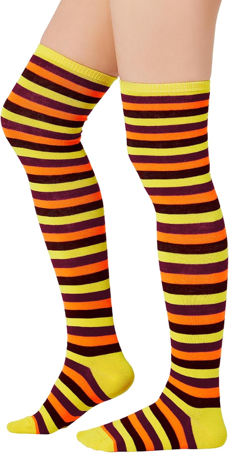 Zando Womens Thigh High Socks Striped High Knee Socks Knee High Socks for Cosplay Long Socks Over the Knee Leg Warmers - Image 1